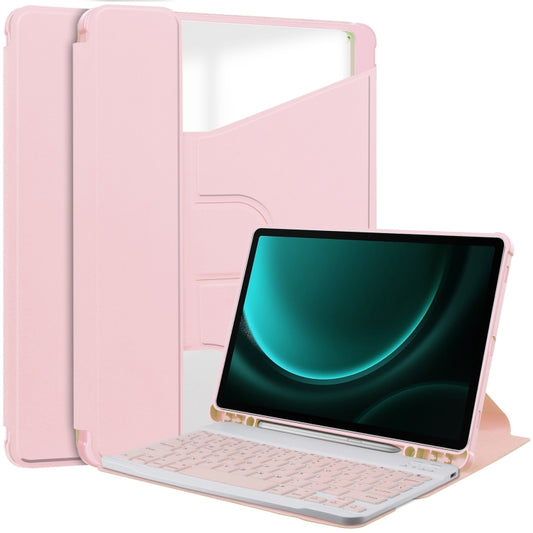 For Samsung Galaxy Tab S9 FE+ 360 Rotation Transparent Smart Leather Case with Keyboard(Pink) - Galaxy Tab S9 FE+ by buy2fix | Online Shopping UK | buy2fix