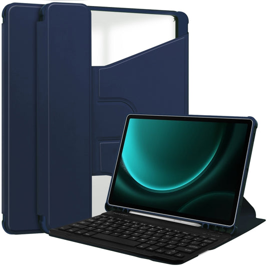 For Samsung Galaxy Tab S9 FE+ 360 Rotation Transparent Smart Leather Case with Keyboard(Dark Blue) - Galaxy Tab S9 FE+ by buy2fix | Online Shopping UK | buy2fix