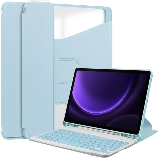 For Samsung Galaxy Tab S9 FE 360 Rotation Transparent Smart Leather Case with Keyboard(Sky Blue) - Galaxy Tab S9 FE by buy2fix | Online Shopping UK | buy2fix