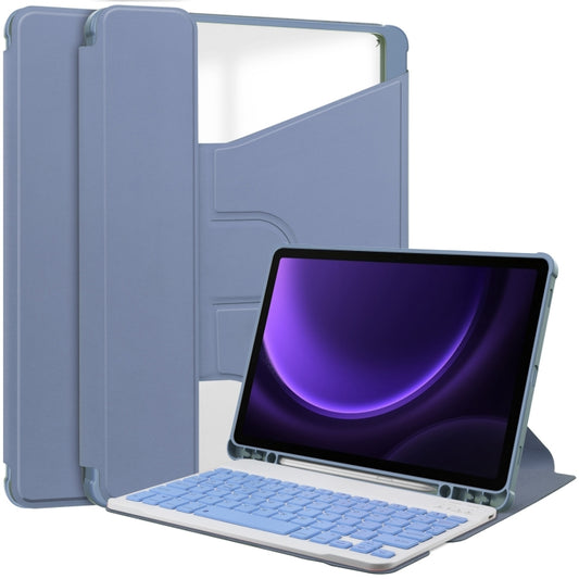 For Samsung Galaxy Tab S9 FE 360 Rotation Transparent Smart Leather Case with Keyboard(Lavender) - Galaxy Tab S9 FE by buy2fix | Online Shopping UK | buy2fix