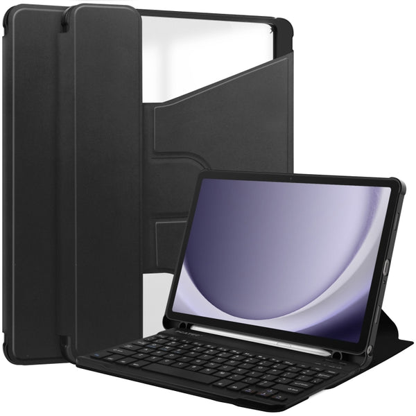 For Samsung Galaxy Tab A9+ 360 Rotation Transparent Smart Leather Case with Keyboard(Black) by buy2fix