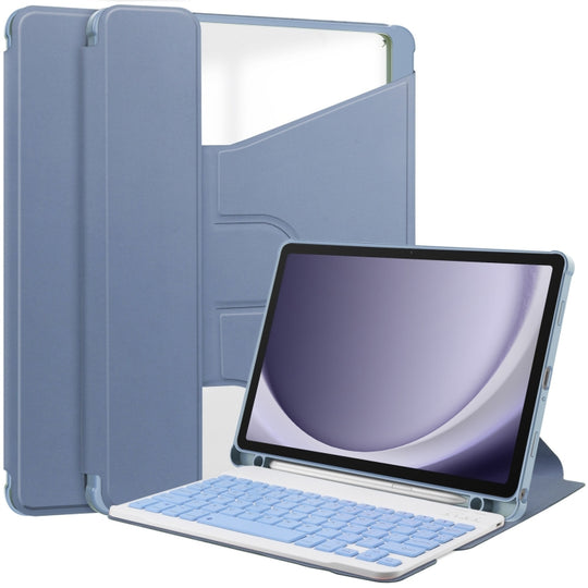 For Samsung Galaxy Tab A9+ 360 Rotation Transparent Smart Leather Case with Keyboard(Lavender)