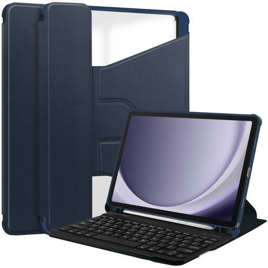 For Samsung Galaxy Tab A9+ 360 Rotation Transparent Smart Leather Case with Keyboard(Dark Blue) - Galaxy Tab A9+ by buy2fix | Online Shopping UK | buy2fix