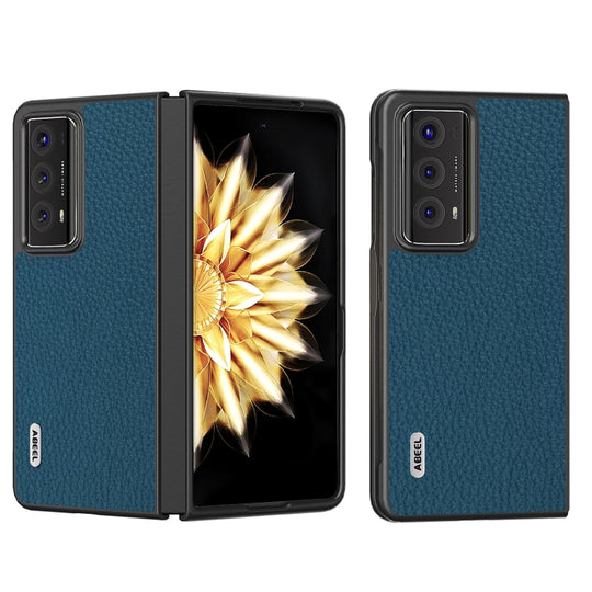 For Honor Magic V2 ABEEL Genuine Leather Litchi Texture Phone Case(Blue)