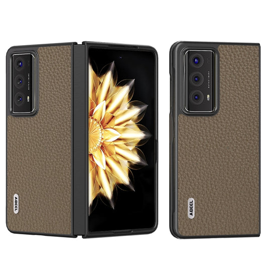 For Honor Magic V2 ABEEL Genuine Leather Litchi Texture Phone Case(Grey)