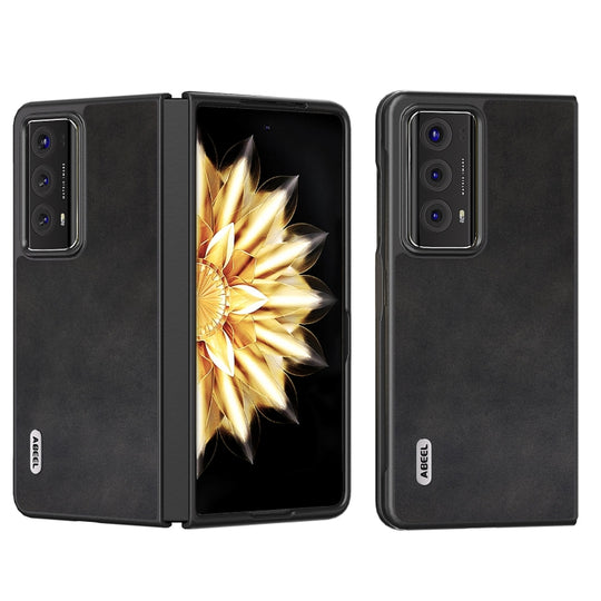 For Honor Magic V2 Two-color Calf Texture PU Phone Case(Black)