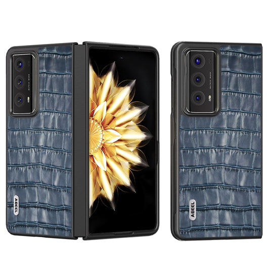 For Honor Magic V2 ABEEL Crocodile Texture Genuine Leather Phone Case(Blue)