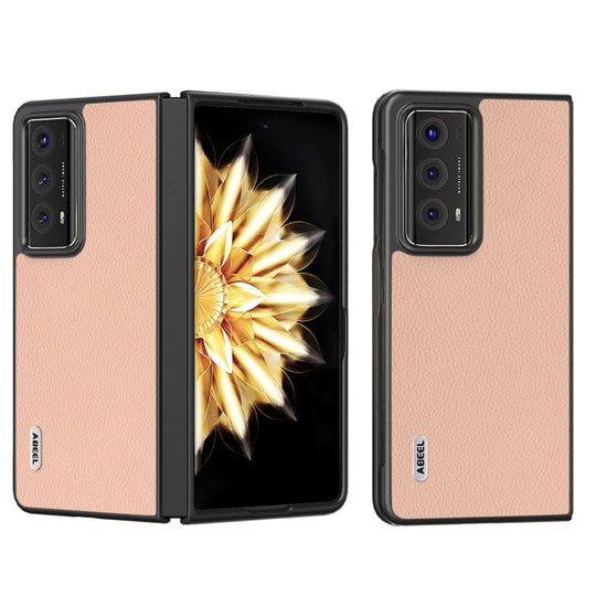 For Honor Magic V2 ABEEL Genuine Leather + PC Litchi Texture Phone Case(Pink Gold)