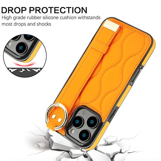 For iPhone 16 Pro Non-slip Full Coverage Ring PU Phone Case with Wristband(Orange) by buy2fix