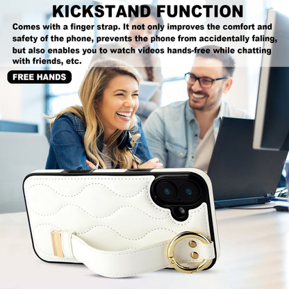 For iPhone 16 Plus Non-slip Full Coverage Ring PU Phone Case with Wristband(White) by buy2fix