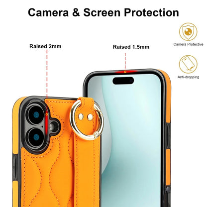 For iPhone 16 Plus Non-slip Full Coverage Ring PU Phone Case with Wristband(Orange) - iPhone 16 Plus Cases by buy2fix | Online Shopping UK | buy2fix