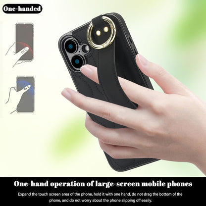 For iPhone 16 Non-slip Full Coverage Ring PU Phone Case with Wristband(Black) by buy2fix