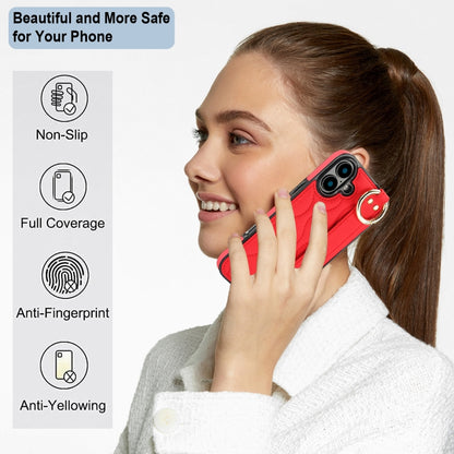 For iPhone 16 Non-slip Full Coverage Ring PU Phone Case with Wristband(Red) by buy2fix