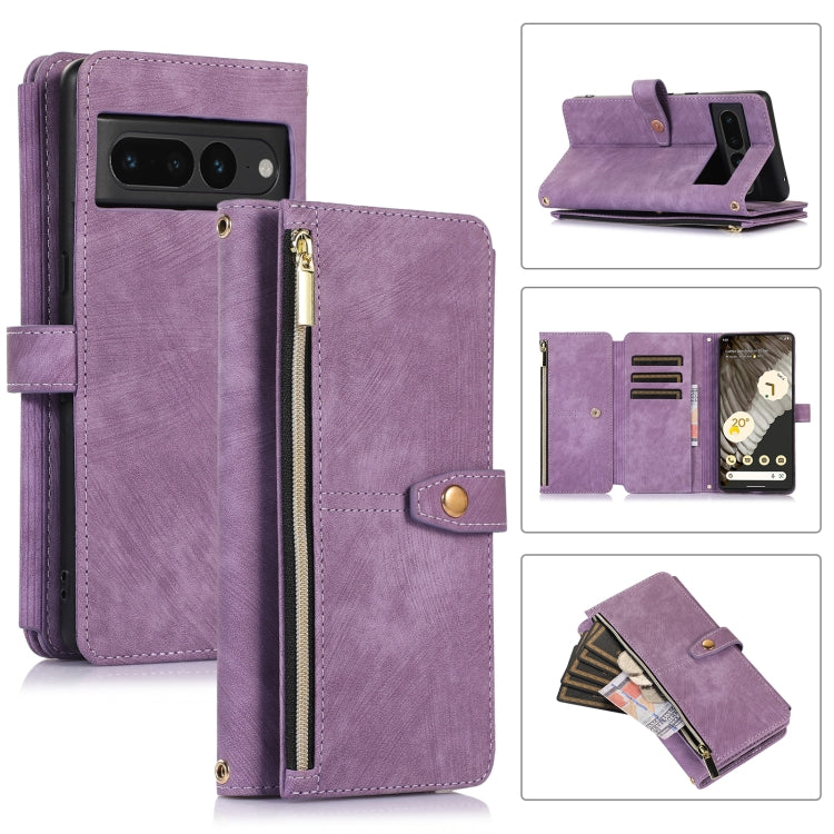 For Google Pixel 7 Pro Dream 9-Card Wallet Zipper Bag Leather Phone Case(Purple) - Google Cases by buy2fix | Online Shopping UK | buy2fix