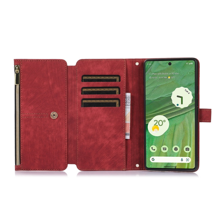 For Google Pixel 7 Dream 9-Card Wallet Zipper Bag Leather Phone Case(Red) by buy2fix