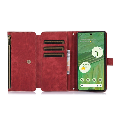 For Google Pixel 7 Dream 9-Card Wallet Zipper Bag Leather Phone Case(Red) by buy2fix