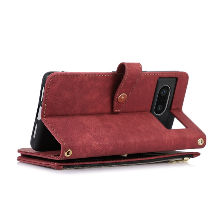 For Google Pixel 7 Dream 9-Card Wallet Zipper Bag Leather Phone Case(Red) by buy2fix