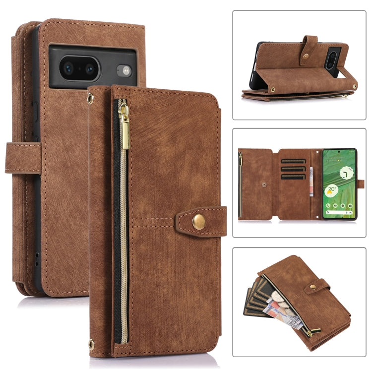 For Google Pixel 7 Dream 9-Card Wallet Zipper Bag Leather Phone Case(Brown) by buy2fix