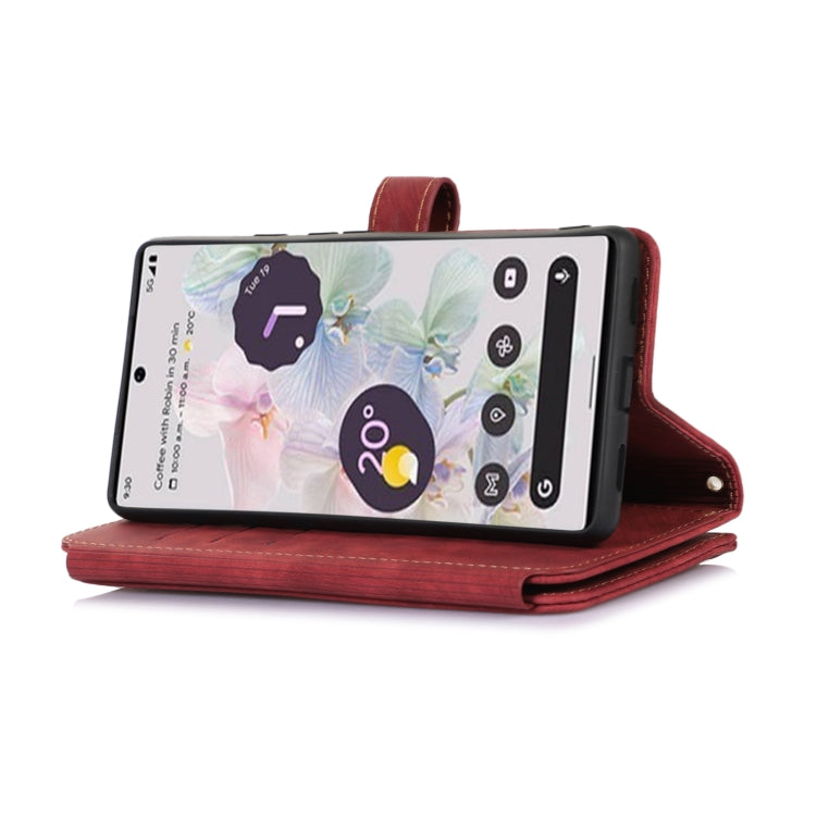 For Google Pixel 6a Dream 9-Card Wallet Zipper Bag Leather Phone Case(Red) by buy2fix