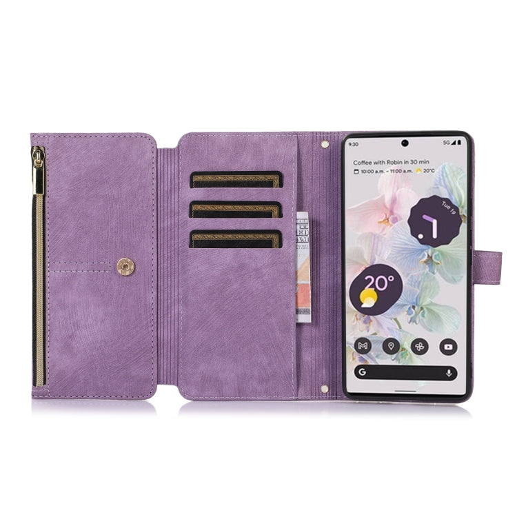 For Google Pixel 6a Dream 9-Card Wallet Zipper Bag Leather Phone Case(Purple) - Google Cases by buy2fix | Online Shopping UK | buy2fix