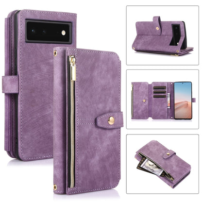 For Google Pixel 6 Dream 9-Card Wallet Zipper Bag Leather Phone Case(Purple) - Google Cases by buy2fix | Online Shopping UK | buy2fix