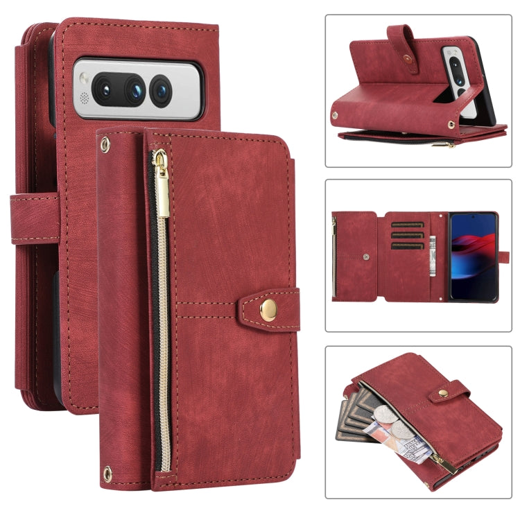 For Google Pixel Fold Dream 9-Card Wallet Zipper Bag Leather Phone Case(Red) - Google Cases by buy2fix | Online Shopping UK | buy2fix