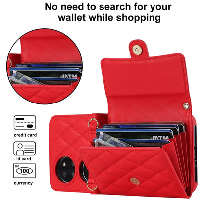For Huawei P50 Pocket Rhombic Texture Card Bag PU Phone Case with Long Lanyard(Red) - Huawei Cases by buy2fix | Online Shopping UK | buy2fix