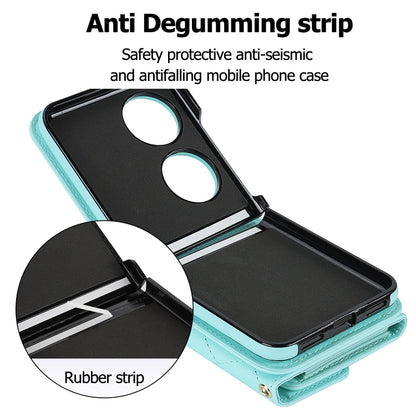 For Huawei P50 Pocket Rhombic Texture Card Bag PU Phone Case with Long Lanyard(Mint Green) - Huawei Cases by buy2fix | Online Shopping UK | buy2fix