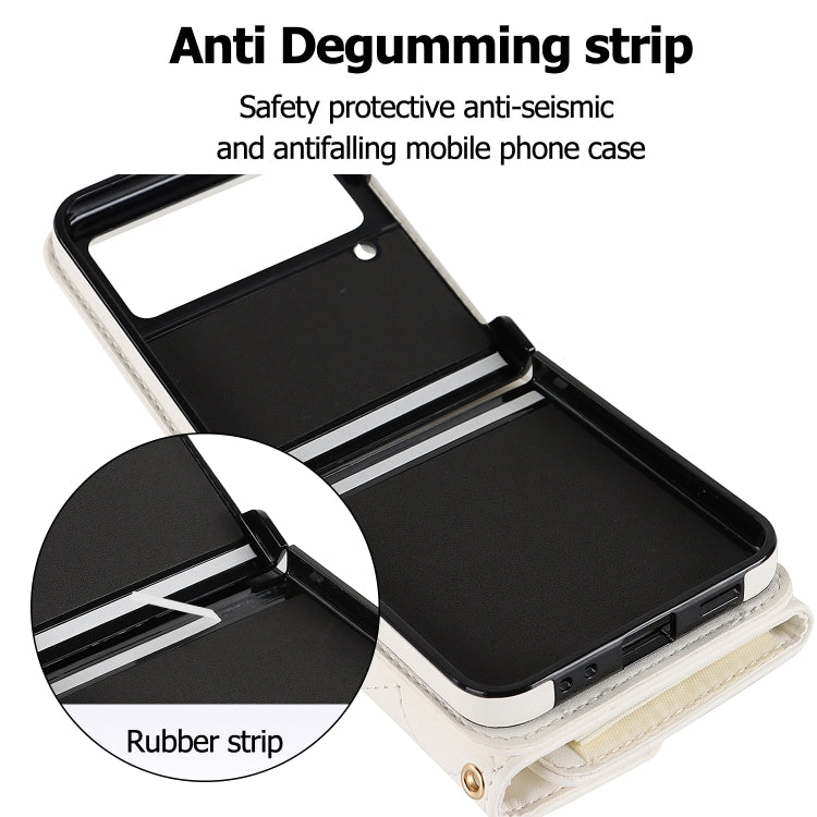For Samsung Galaxy Z Flip4 Rhombic Texture Card Bag PU Phone Case with Long Lanyard(White) - Galaxy Z Flip4 5G Cases by buy2fix | Online Shopping UK | buy2fix