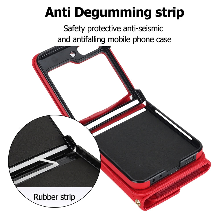 For Samsung Galaxy Z Flip6 Rhombic Texture Card Bag PU Phone Case with Long Lanyard(Red) - Galaxy Z Flip6 5G Cases by buy2fix | Online Shopping UK | buy2fix