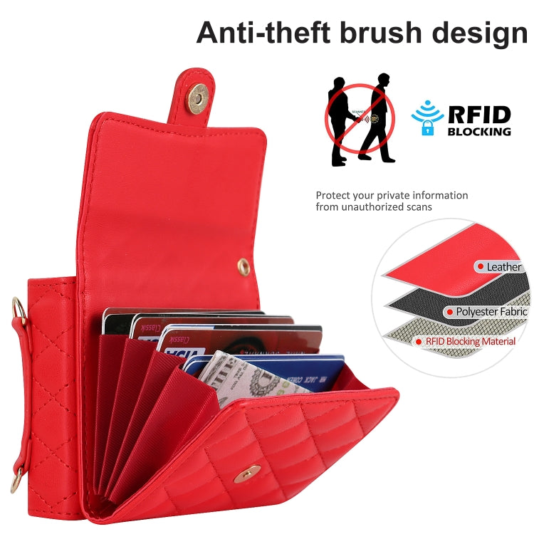 For Samsung Galaxy Z Flip6 Rhombic Texture Card Bag PU Phone Case with Long Lanyard(Red) - Galaxy Z Flip6 5G Cases by buy2fix | Online Shopping UK | buy2fix