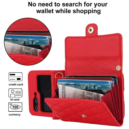 For Samsung Galaxy Z Flip6 Rhombic Texture Card Bag PU Phone Case with Long Lanyard(Red) - Galaxy Z Flip6 5G Cases by buy2fix | Online Shopping UK | buy2fix