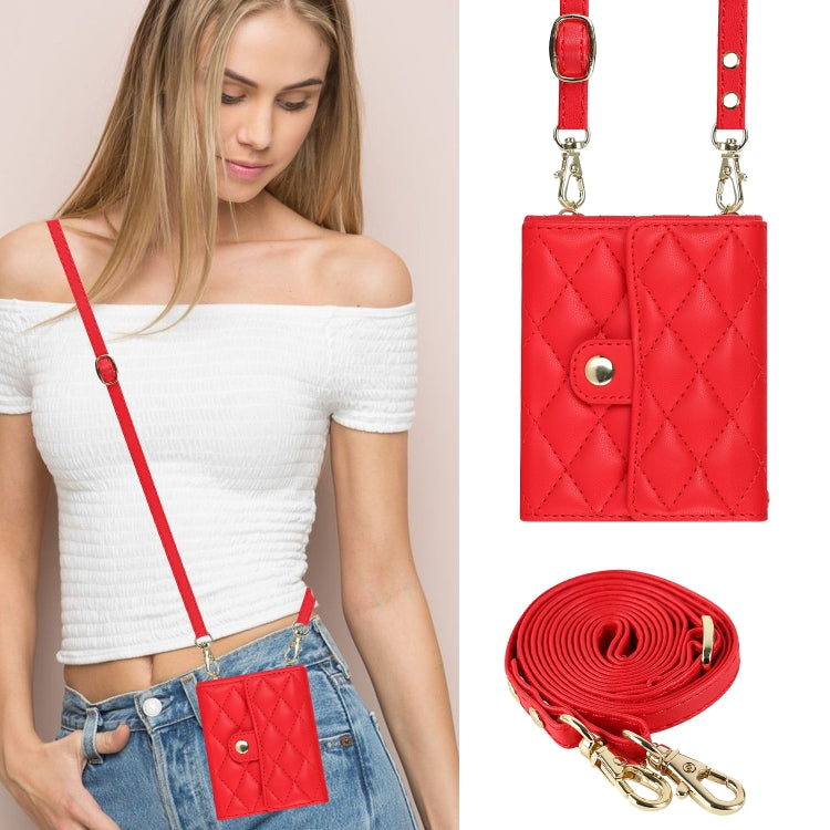 For Samsung Galaxy Z Flip6 Rhombic Texture Card Bag PU Phone Case with Long Lanyard(Red) - Galaxy Z Flip6 5G Cases by buy2fix | Online Shopping UK | buy2fix