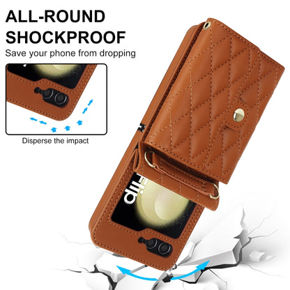 For Samsung Galaxy Z Flip6 / Flip7 FE Rhombic Texture Card Bag PU Phone Case with Long Lanyard(Brown) - Galaxy Z Flip6 5G Cases by buy2fix | Online Shopping UK | buy2fix
