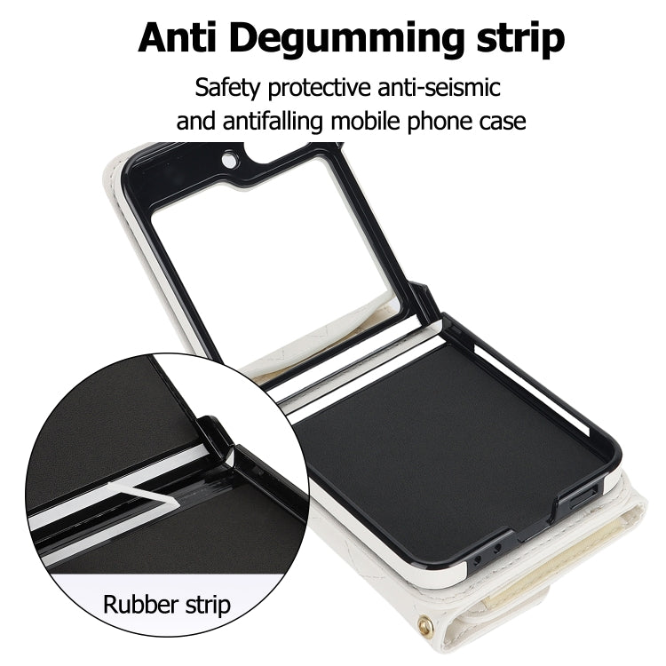 For Samsung Galaxy Z Flip6 Rhombic Texture Card Bag PU Phone Case with Long Lanyard(White) - Galaxy Z Flip6 5G Cases by buy2fix | Online Shopping UK | buy2fix