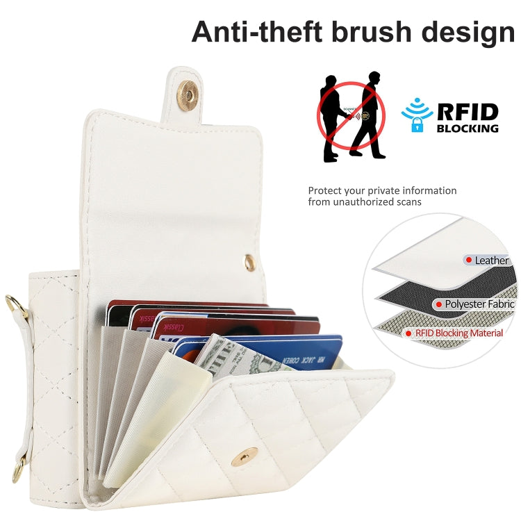 For Samsung Galaxy Z Flip6 Rhombic Texture Card Bag PU Phone Case with Long Lanyard(White) - Galaxy Z Flip6 5G Cases by buy2fix | Online Shopping UK | buy2fix