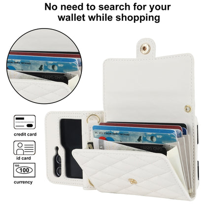 For Samsung Galaxy Z Flip6 Rhombic Texture Card Bag PU Phone Case with Long Lanyard(White) - Galaxy Z Flip6 5G Cases by buy2fix | Online Shopping UK | buy2fix