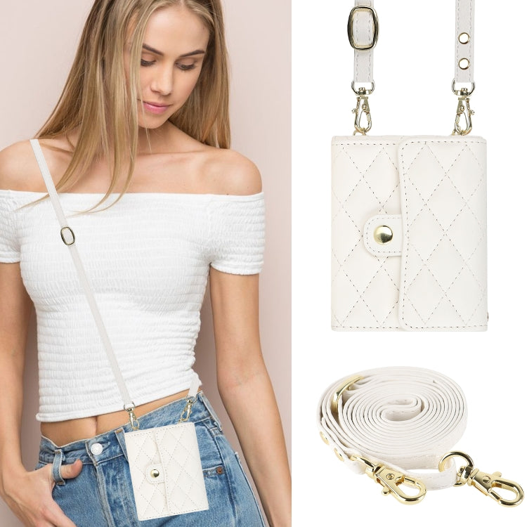 For Samsung Galaxy Z Flip6 Rhombic Texture Card Bag PU Phone Case with Long Lanyard(White) - Galaxy Z Flip6 5G Cases by buy2fix | Online Shopping UK | buy2fix