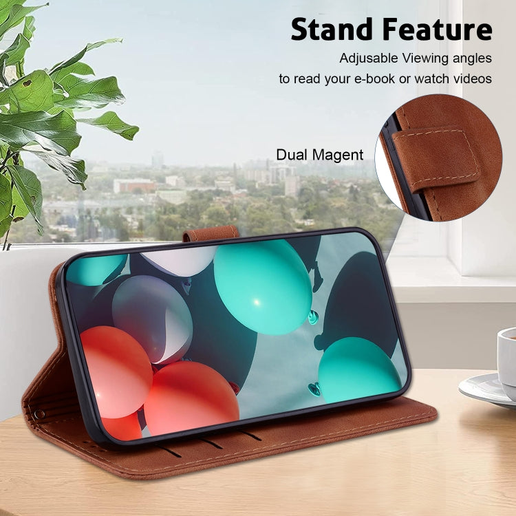 For Motorola Moto G Play 4G 2024 Seven-shaped Embossed Leather Phone Case(Brown) by buy2fix