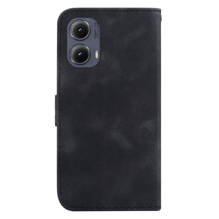 For Motorola Edge 2024 Seven-shaped Embossed Leather Phone Case(Black) - Motorola Cases by buy2fix | Online Shopping UK | buy2fix