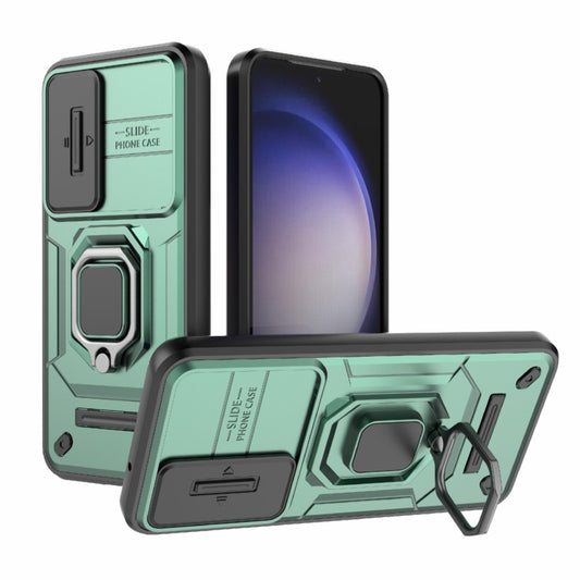 For Samsung Galaxy S23 5G Sliding Camshield TPU + PC Shockproof Phone Case with Holder(Green) - Galaxy S23 5G Cases by buy2fix | Online Shopping UK | buy2fix