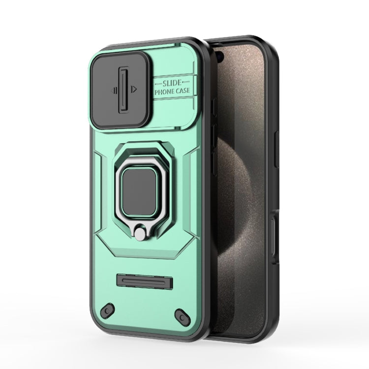 For iPhone 16 Pro Sliding Camshield TPU + PC Shockproof Phone Case with Holder(Green) - iPhone 16 Pro Cases by buy2fix | Online Shopping UK | buy2fix