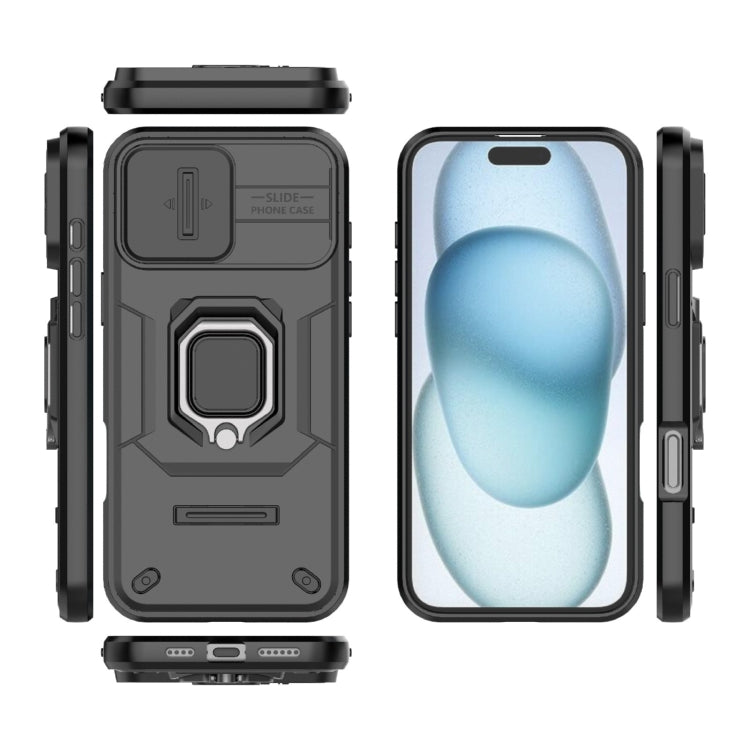 For iPhone 16 Plus Sliding Camshield TPU + PC Shockproof Phone Case with Holder(Black) - iPhone 16 Plus Cases by buy2fix | Online Shopping UK | buy2fix