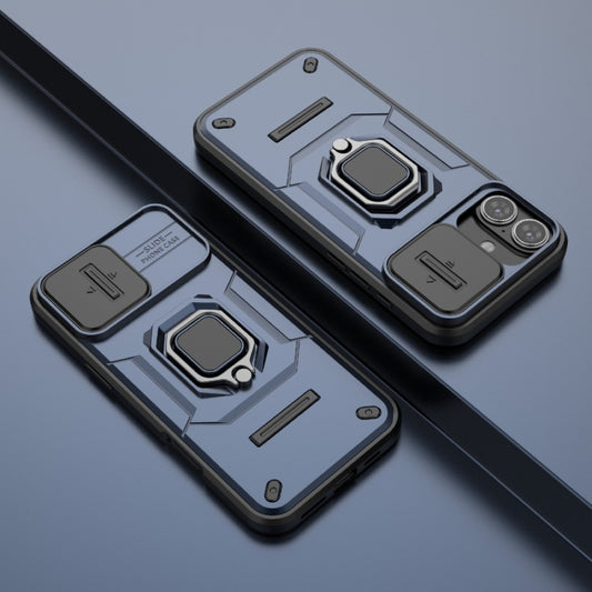 For iPhone 16 Plus Sliding Camshield TPU + PC Shockproof Phone Case with Holder(Blue) by buy2fix