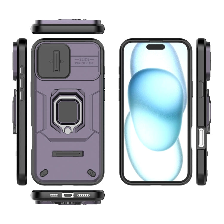 For iPhone 16 Plus Sliding Camshield TPU + PC Shockproof Phone Case with Holder(Purple) - iPhone 16 Plus Cases by buy2fix | Online Shopping UK | buy2fix