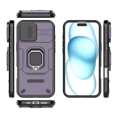 For iPhone 16 Plus Sliding Camshield TPU + PC Shockproof Phone Case with Holder(Purple) - iPhone 16 Plus Cases by buy2fix | Online Shopping UK | buy2fix