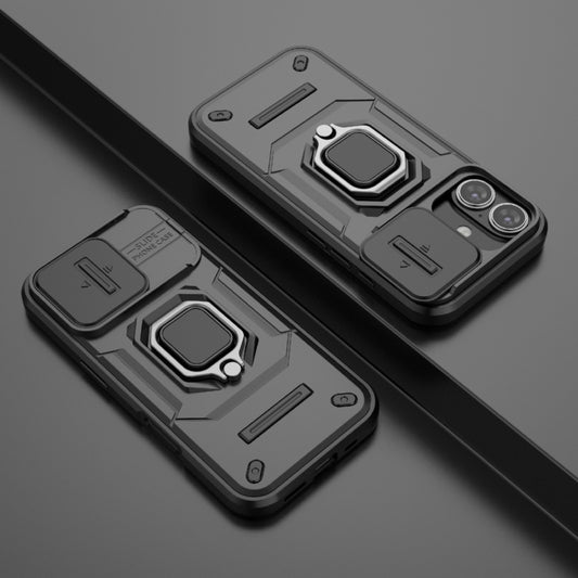 For iPhone 16 Sliding Camshield TPU + PC Shockproof Phone Case with Holder(Black) by buy2fix