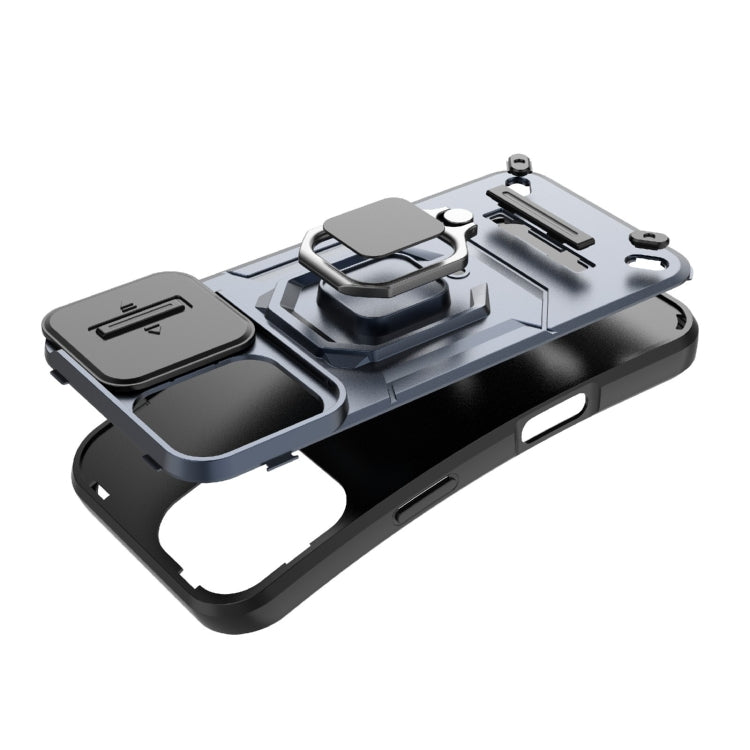 For iPhone 16 Sliding Camshield TPU + PC Shockproof Phone Case with Holder(Blue) by buy2fix