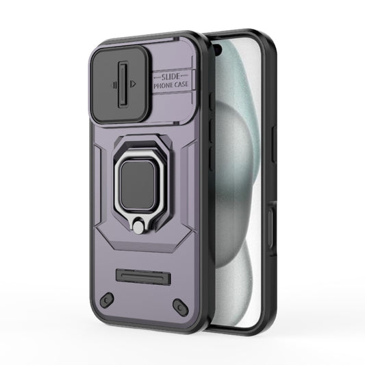 For iPhone 16 Sliding Camshield TPU + PC Shockproof Phone Case with Holder(Purple) - iPhone 16 Cases by buy2fix | Online Shopping UK | buy2fix