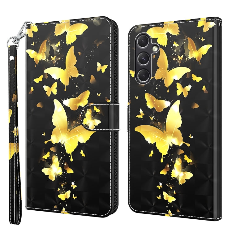 For Samsung Galaxy A55 5G 3D Painting Pattern Flip Leather Phone Case(Gold Butterfly) - Galaxy Phone Cases by buy2fix | Online Shopping UK | buy2fix